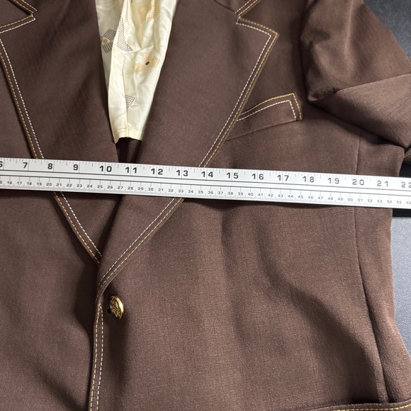 Vintage 70s JC Penney Brown Blazer Gold Stitching 42R Solid - Picture 6 of 9